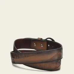 Men Cuadra Belts-Engraved Honey Leather Belt With Black Monogram Buckle