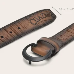 Men Cuadra Belts-Engraved Honey Leather Belt With Black Monogram Buckle