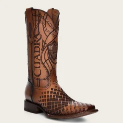 Men Cuadra Western Boots-Engraved Honey Leather Western Boots