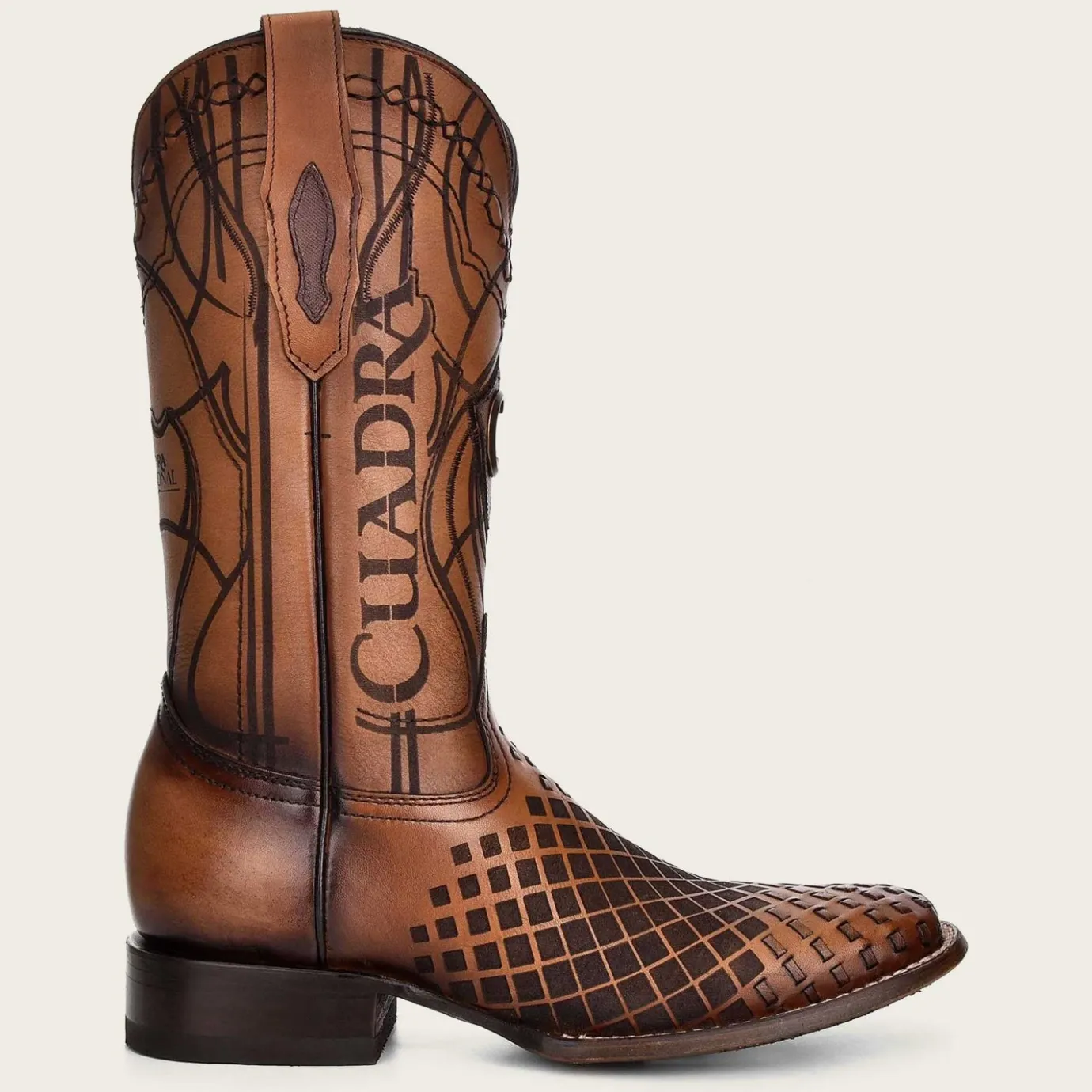 Men Cuadra Western Boots-Engraved Honey Leather Western Boots