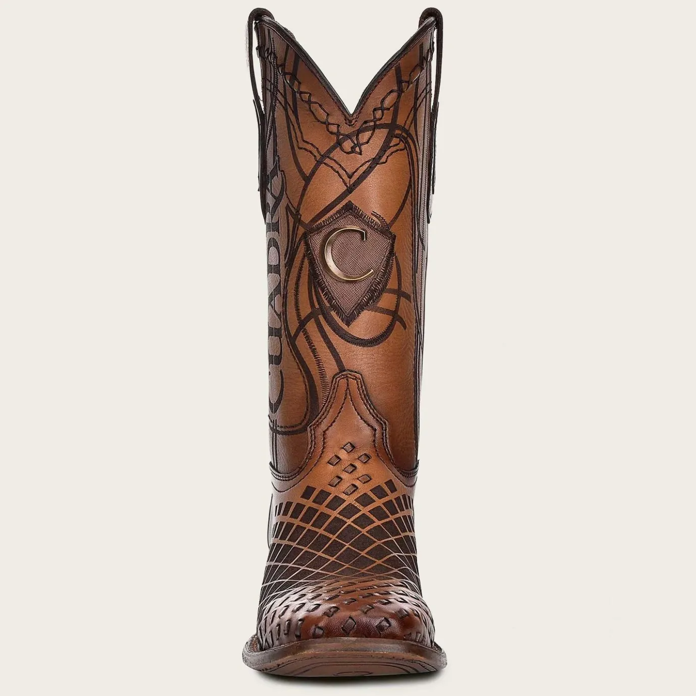 Men Cuadra Western Boots-Engraved Honey Leather Western Boots