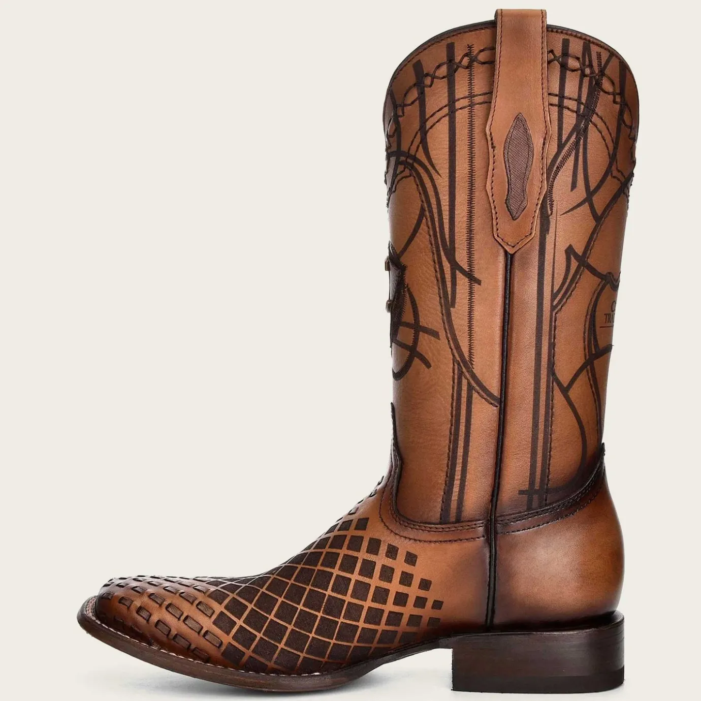 Men Cuadra Western Boots-Engraved Honey Leather Western Boots