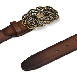 Women Cuadra Belts-Engraved Honey Leather Western Belt