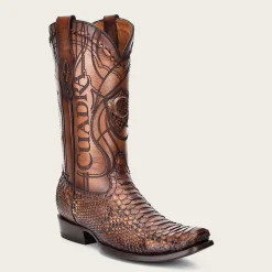 Men Cuadra Western Boots-Engraved Honey Python Leather Western Boot