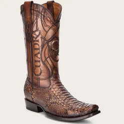 Men Cuadra Western Boots-Engraved Honey Python Leather Western Boot