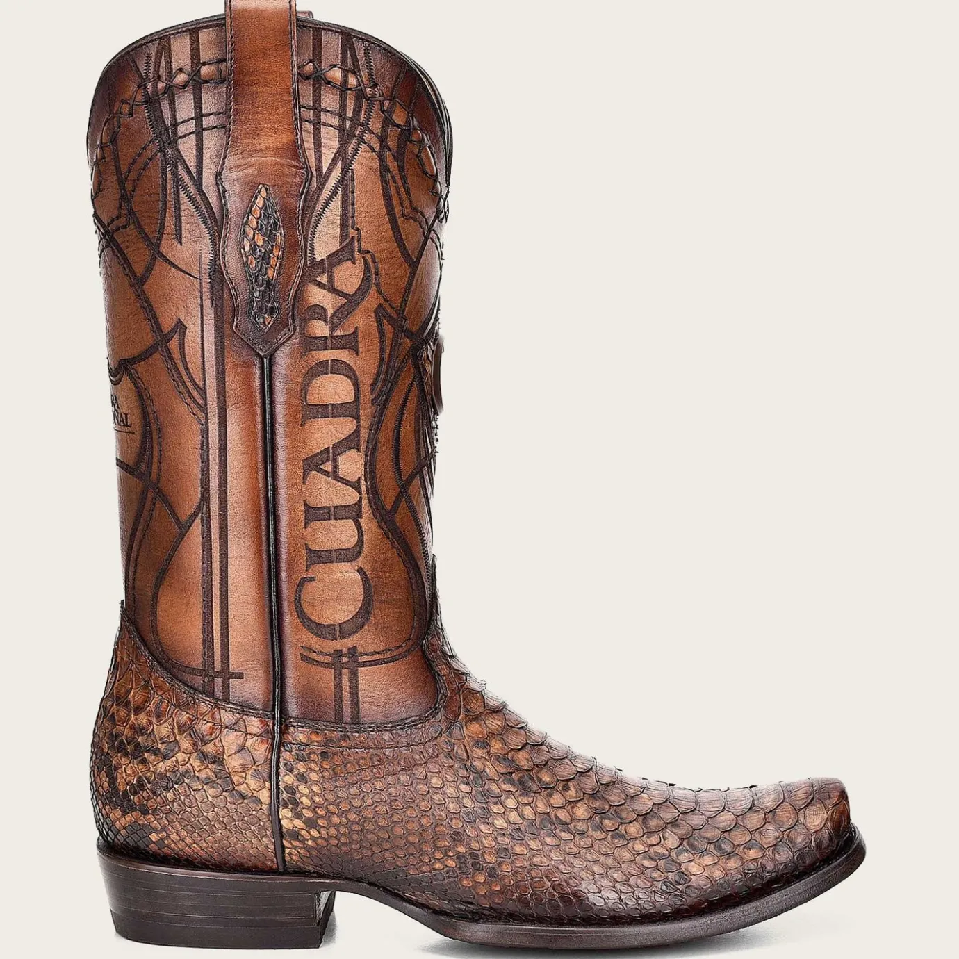 Men Cuadra Western Boots-Engraved Honey Python Leather Western Boot