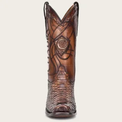 Men Cuadra Western Boots-Engraved Honey Python Leather Western Boot