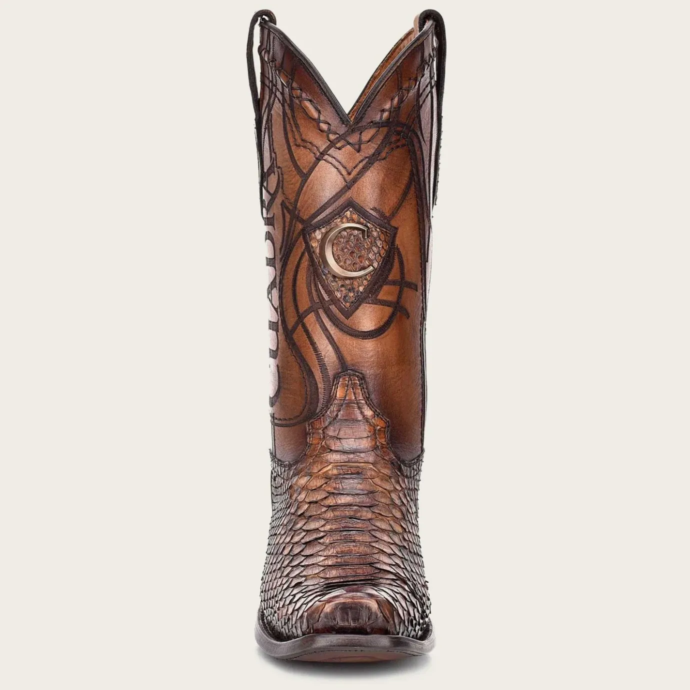 Men Cuadra Western Boots-Engraved Honey Python Leather Western Boot