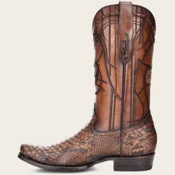 Men Cuadra Western Boots-Engraved Honey Python Leather Western Boot
