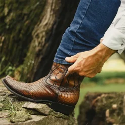 Men Cuadra Western Boots-Engraved Honey Python Leather Western Boot