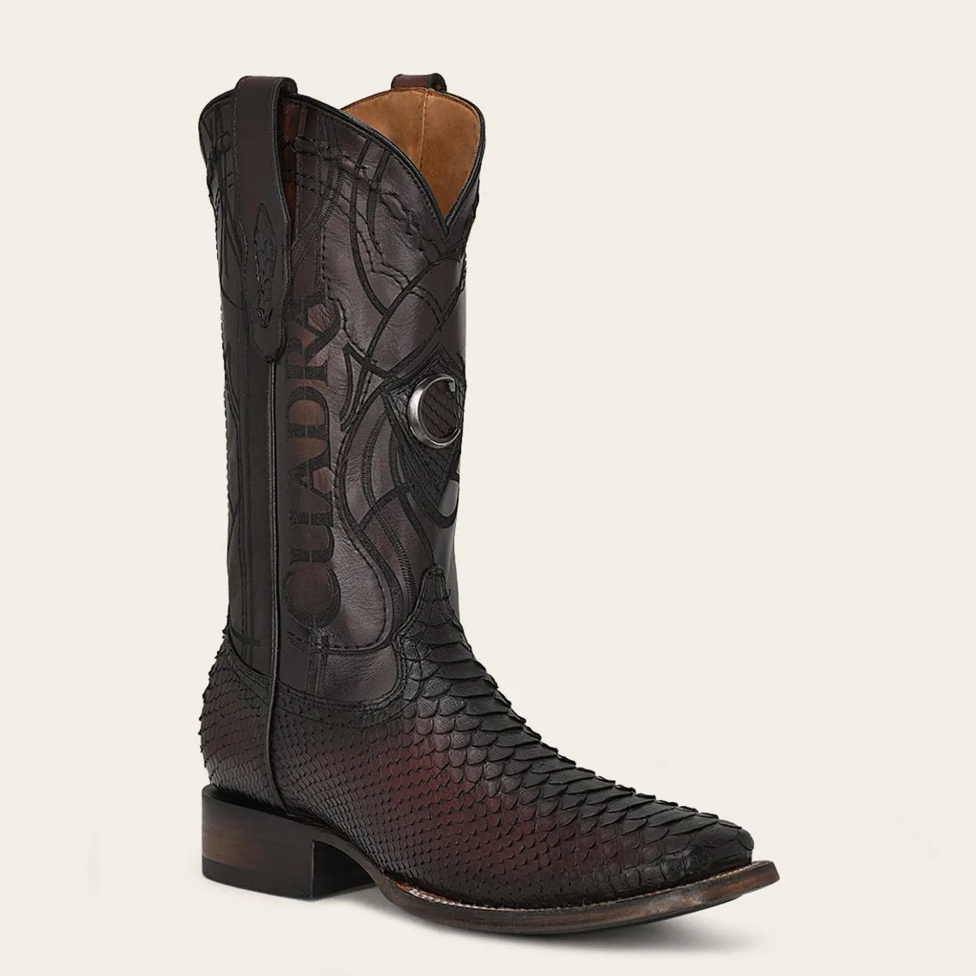 Men Cuadra Western Boots-Engraved Mahogany Python Leather Western Boot