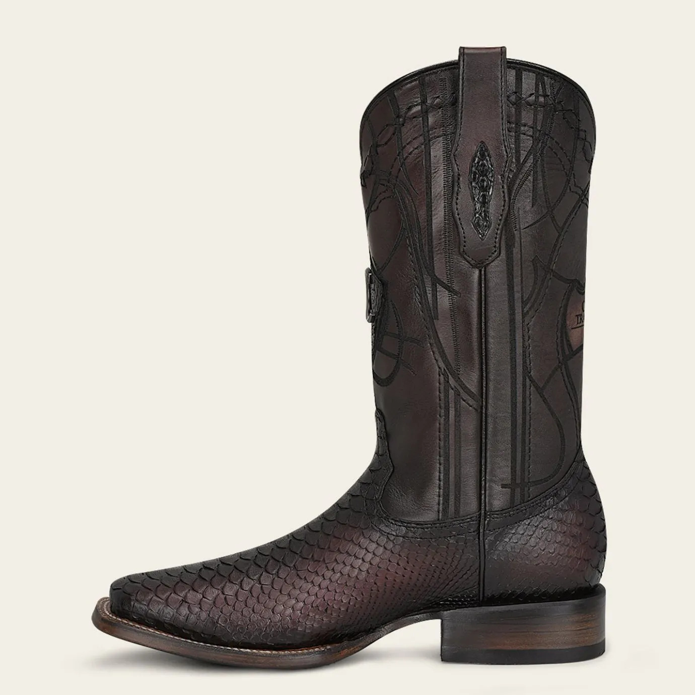 Men Cuadra Western Boots-Engraved Mahogany Python Leather Western Boot