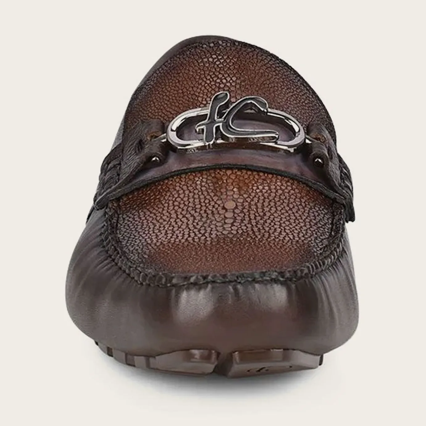 Men Cuadra Loafers & Driving Shoes-Exotic Brown Leather Driver With Interwoven Detail