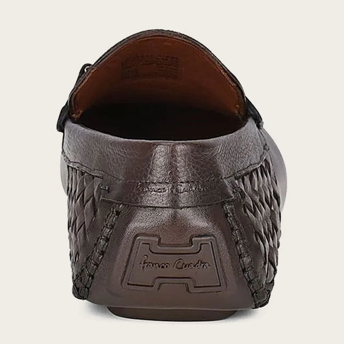 Men Cuadra Loafers & Driving Shoes-Exotic Brown Leather Driver With Interwoven Detail