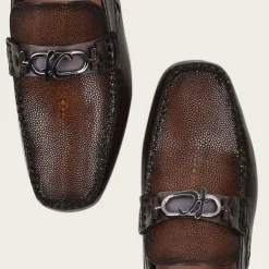 Men Cuadra Loafers & Driving Shoes-Exotic Brown Leather Driver With Interwoven Detail