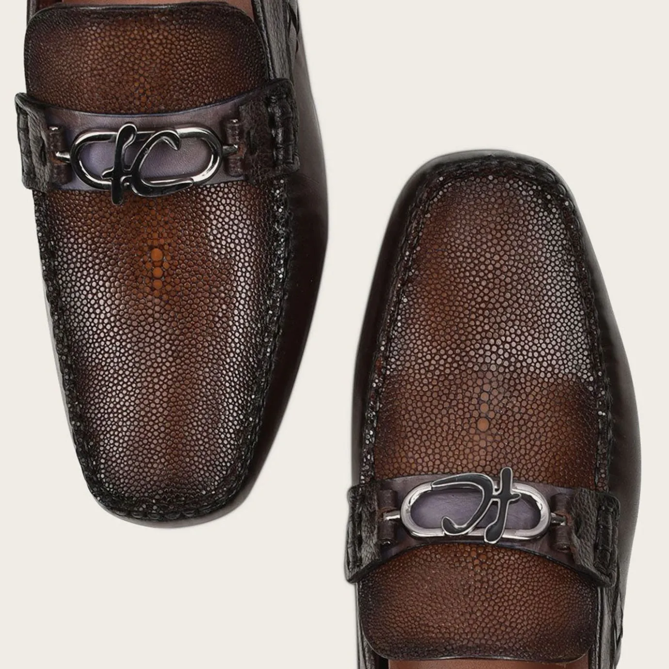 Men Cuadra Loafers & Driving Shoes-Exotic Brown Leather Driver With Interwoven Detail