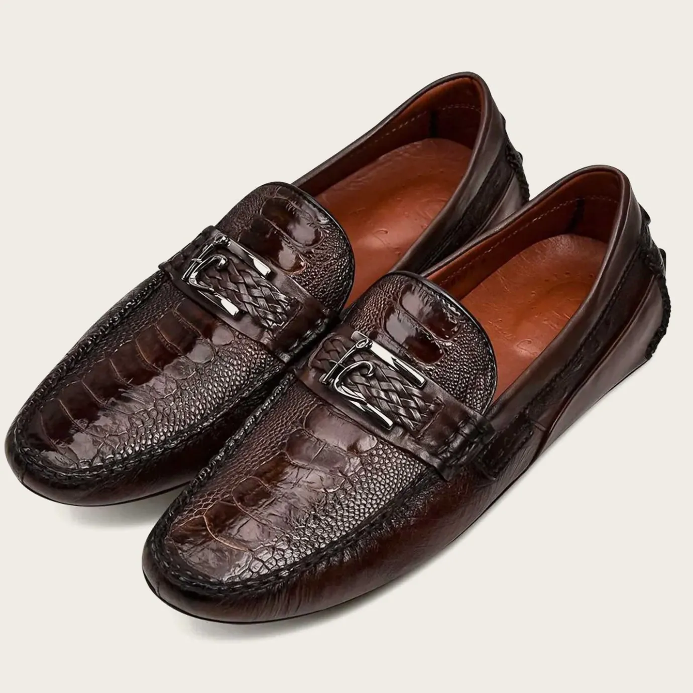 Men Cuadra Loafers & Driving Shoes-Exotic Brown Leather Driver