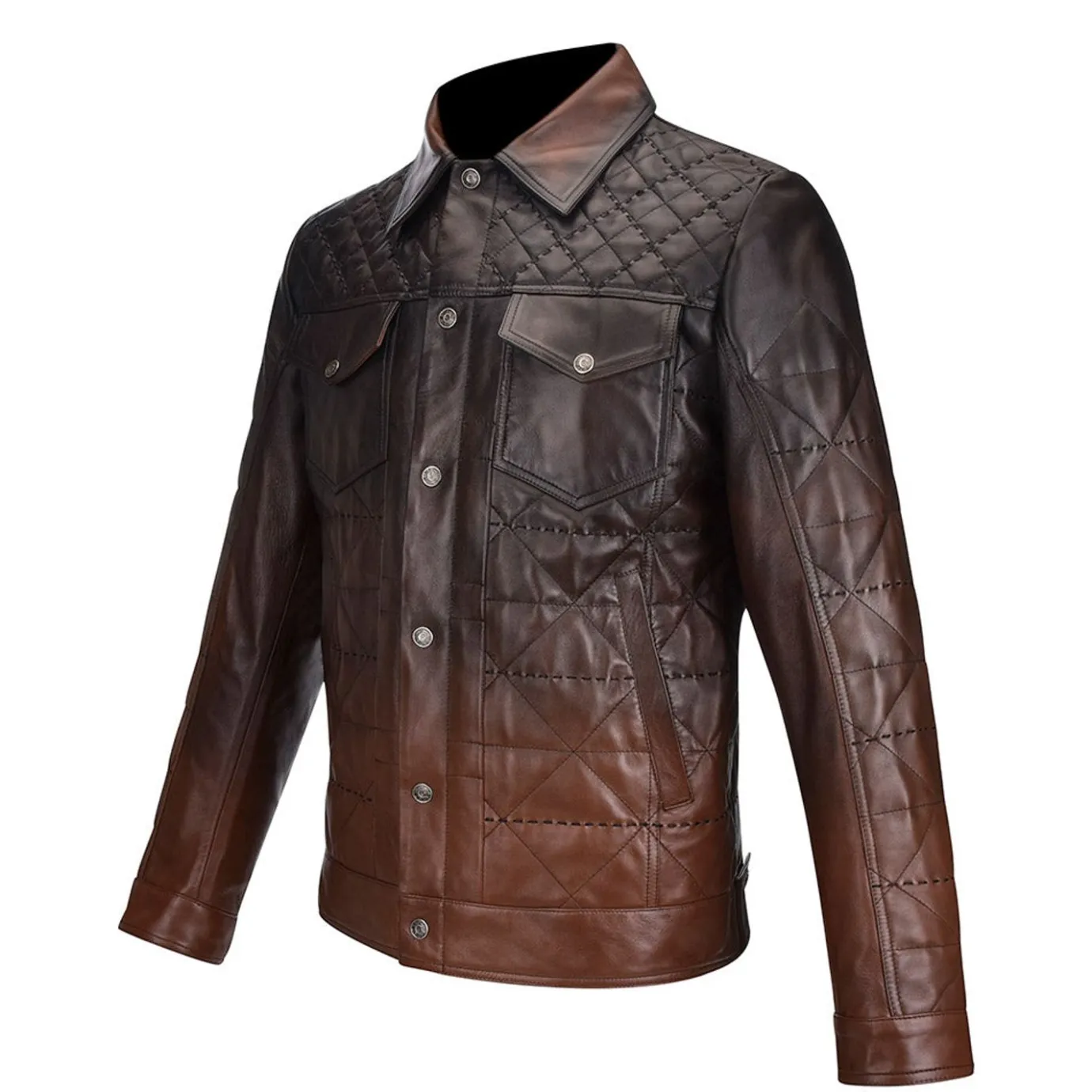 Men Cuadra Jackets-Faded Brown Leather Jacket