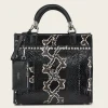 Women Cuadra Top Handle & Satchel Bags-Full Exotic Black Leather Handbag