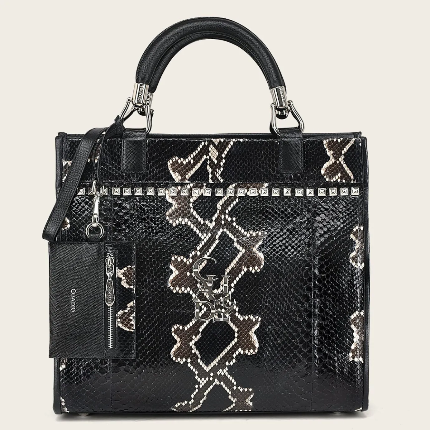 Women Cuadra Top Handle & Satchel Bags-Full Exotic Black Leather Handbag