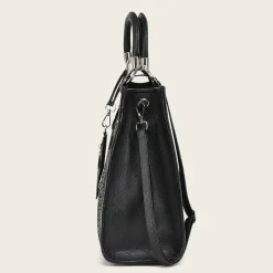 Women Cuadra Top Handle & Satchel Bags-Full Exotic Black Leather Handbag