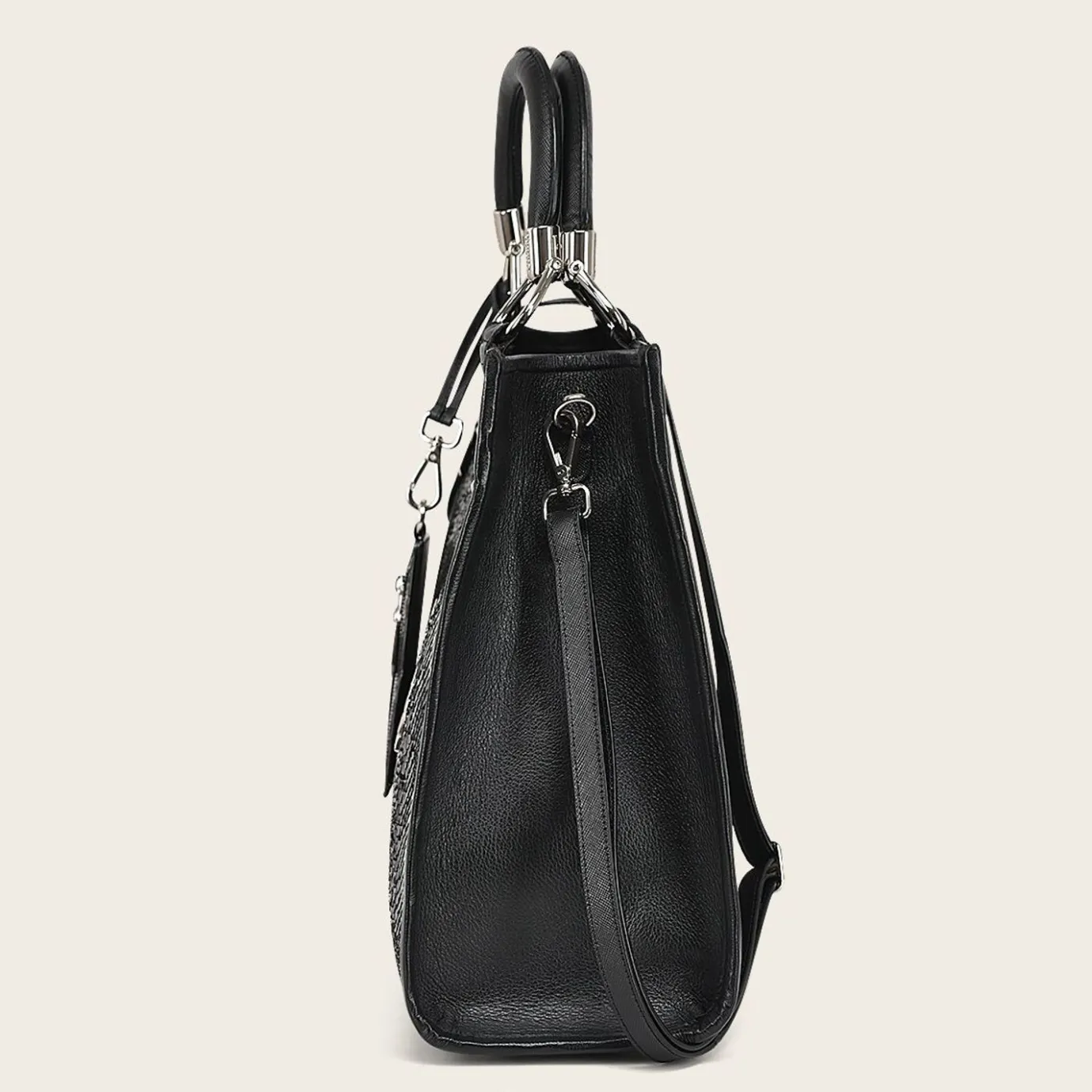 Women Cuadra Top Handle & Satchel Bags-Full Exotic Black Leather Handbag