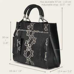 Women Cuadra Top Handle & Satchel Bags-Full Exotic Black Leather Handbag