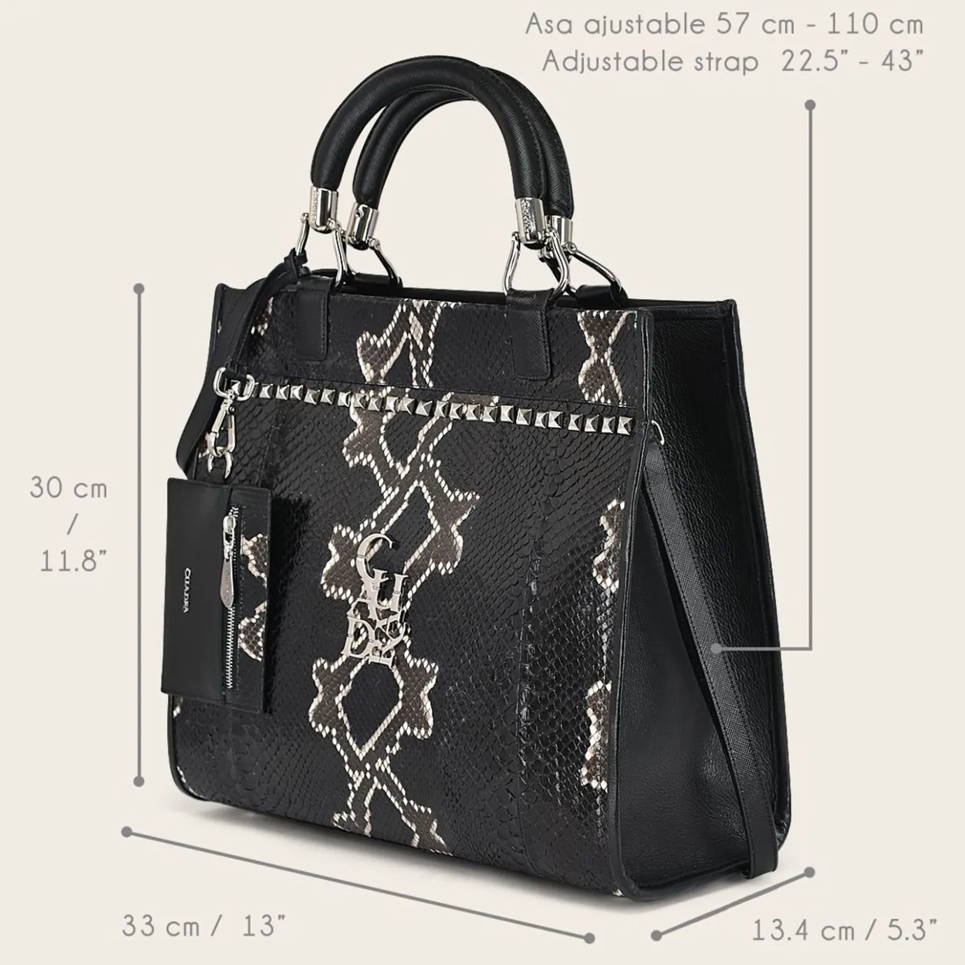 Women Cuadra Top Handle & Satchel Bags-Full Exotic Black Leather Handbag