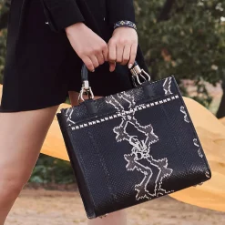 Women Cuadra Top Handle & Satchel Bags-Full Exotic Black Leather Handbag