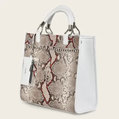 Women Cuadra Top Handle & Satchel Bags-Full Exotic White Leather Handbag