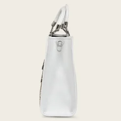 Women Cuadra Top Handle & Satchel Bags-Full Exotic White Leather Handbag