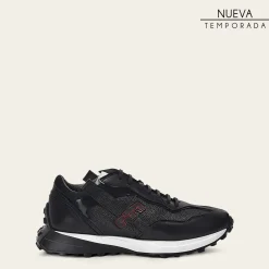 Men Cuadra Sneakers-Genuine Black Leather Sneakers With Eva Sole