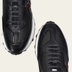 Men Cuadra Sneakers-Genuine Black Leather Sneakers With Eva Sole