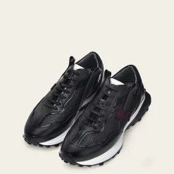 Men Cuadra Sneakers-Genuine Black Leather Sneakers With Eva Sole