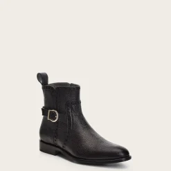 Women Cuadra Ankle Boots & Booties-Genuine Deer Black Leather Bootie With Buckle