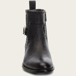 Women Cuadra Ankle Boots & Booties-Genuine Deer Black Leather Bootie With Buckle