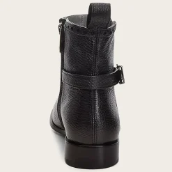 Women Cuadra Ankle Boots & Booties-Genuine Deer Black Leather Bootie With Buckle