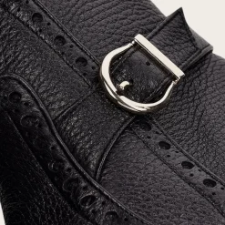 Women Cuadra Ankle Boots & Booties-Genuine Deer Black Leather Bootie With Buckle