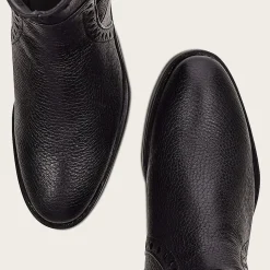 Women Cuadra Ankle Boots & Booties-Genuine Deer Black Leather Bootie With Buckle