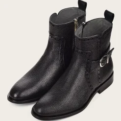 Women Cuadra Ankle Boots & Booties-Genuine Deer Black Leather Bootie With Buckle
