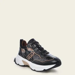 Women Cuadra Sneakers-Genuine Python Black Leather Sneakers With Weightless Sole