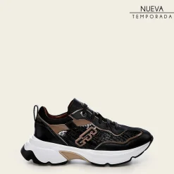 Women Cuadra Sneakers-Genuine Python Black Leather Sneakers With Weightless Sole