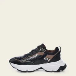 Women Cuadra Sneakers-Genuine Python Black Leather Sneakers With Weightless Sole