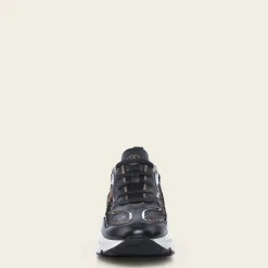 Women Cuadra Sneakers-Genuine Python Black Leather Sneakers With Weightless Sole