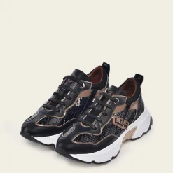 Women Cuadra Sneakers-Genuine Python Black Leather Sneakers With Weightless Sole