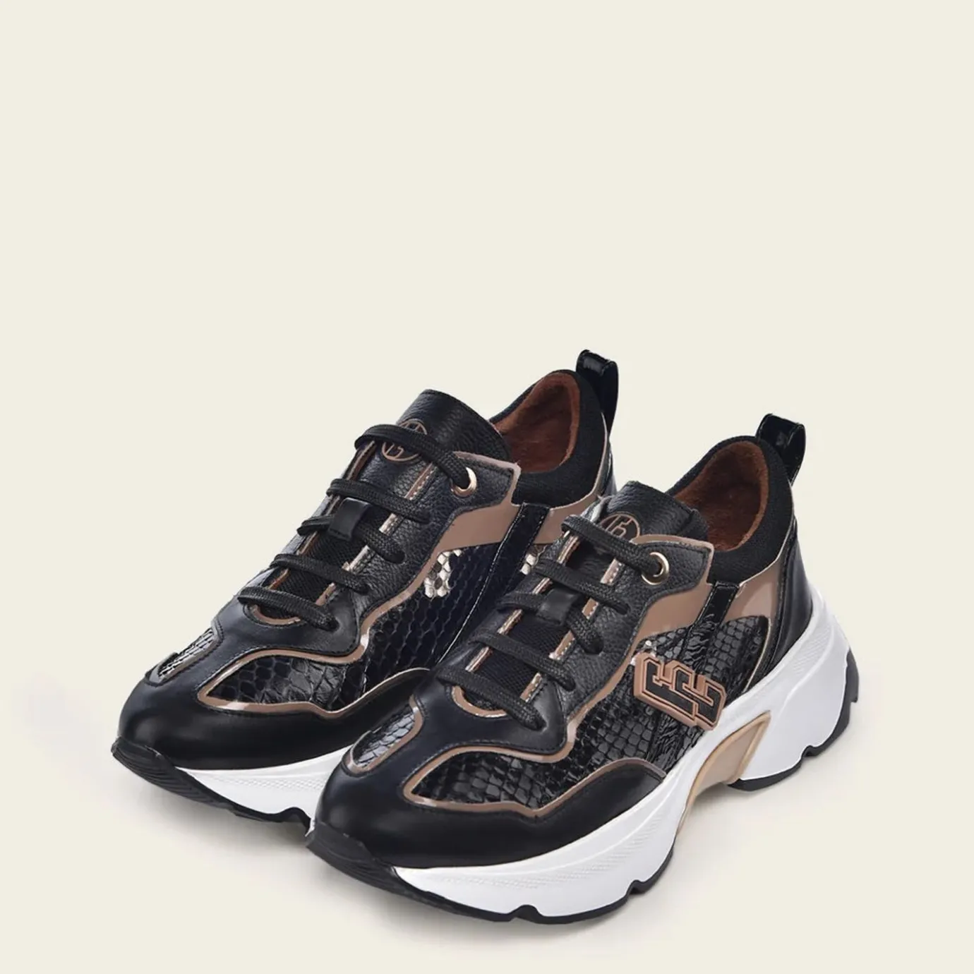 Women Cuadra Sneakers-Genuine Python Black Leather Sneakers With Weightless Sole