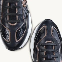 Women Cuadra Sneakers-Genuine Python Black Leather Sneakers With Weightless Sole