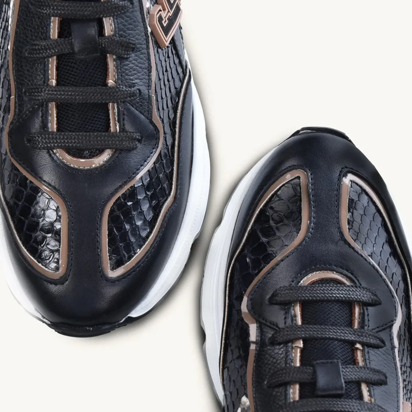 Women Cuadra Sneakers-Genuine Python Black Leather Sneakers With Weightless Sole