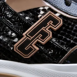 Women Cuadra Sneakers-Genuine Python Black Leather Sneakers With Weightless Sole