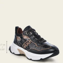 Women Cuadra Sneakers-Genuine Python Black Leather Sneakers With Weightless Sole